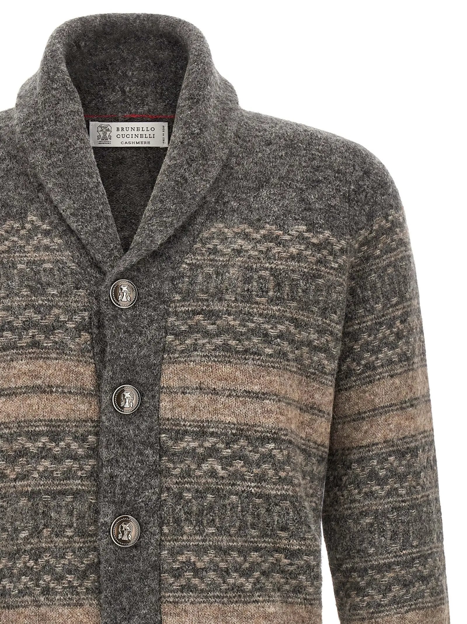 Cardigan en cuir d'alpaga gris Brunello Cucinelli