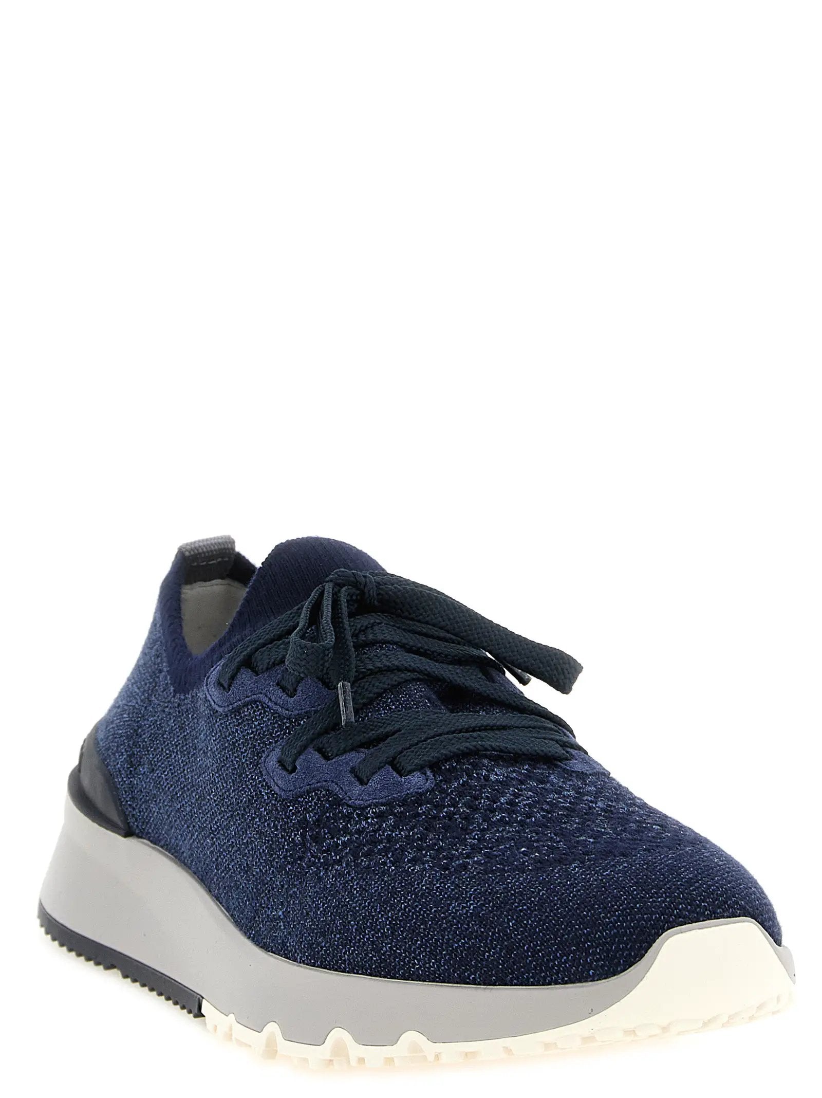 Baskets de sport en coton bleu Brunello Cucinelli