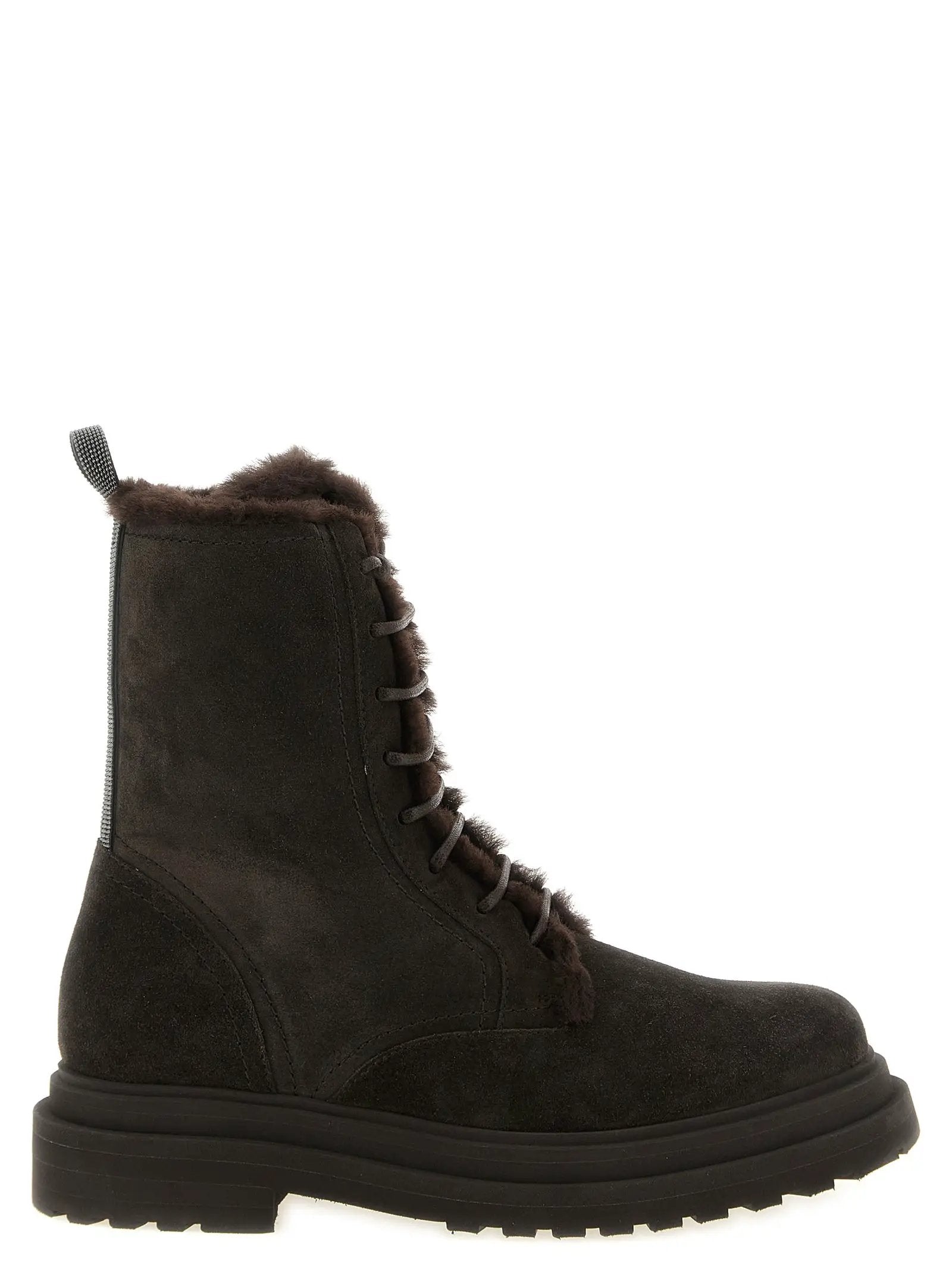 Bottes à lacets Brunello Cucinelli en cuir de veau marron