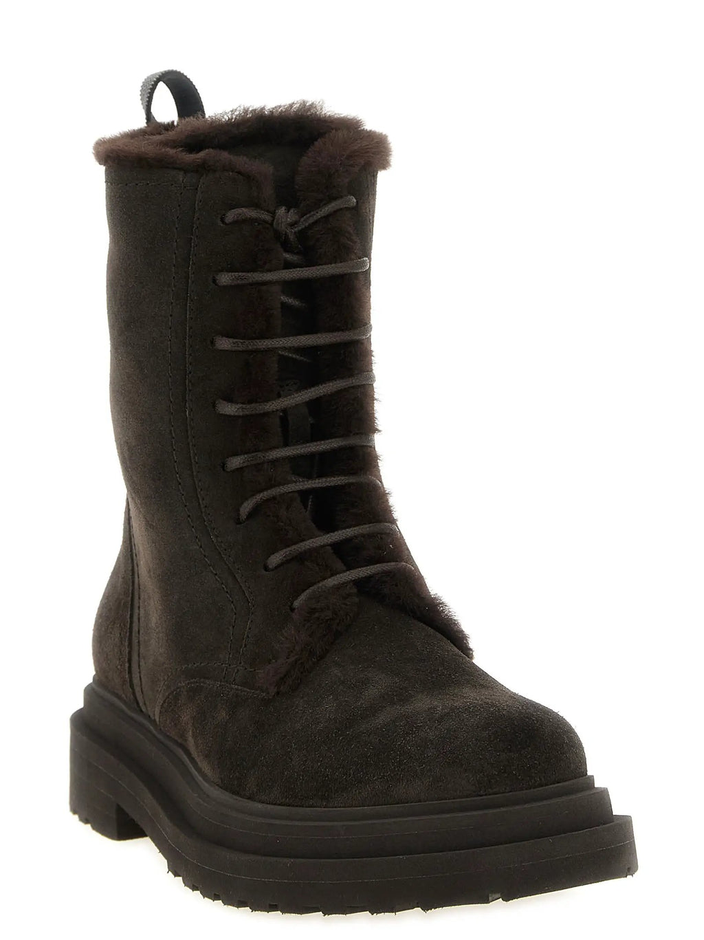 Bottes à lacets Brunello Cucinelli en cuir de veau marron