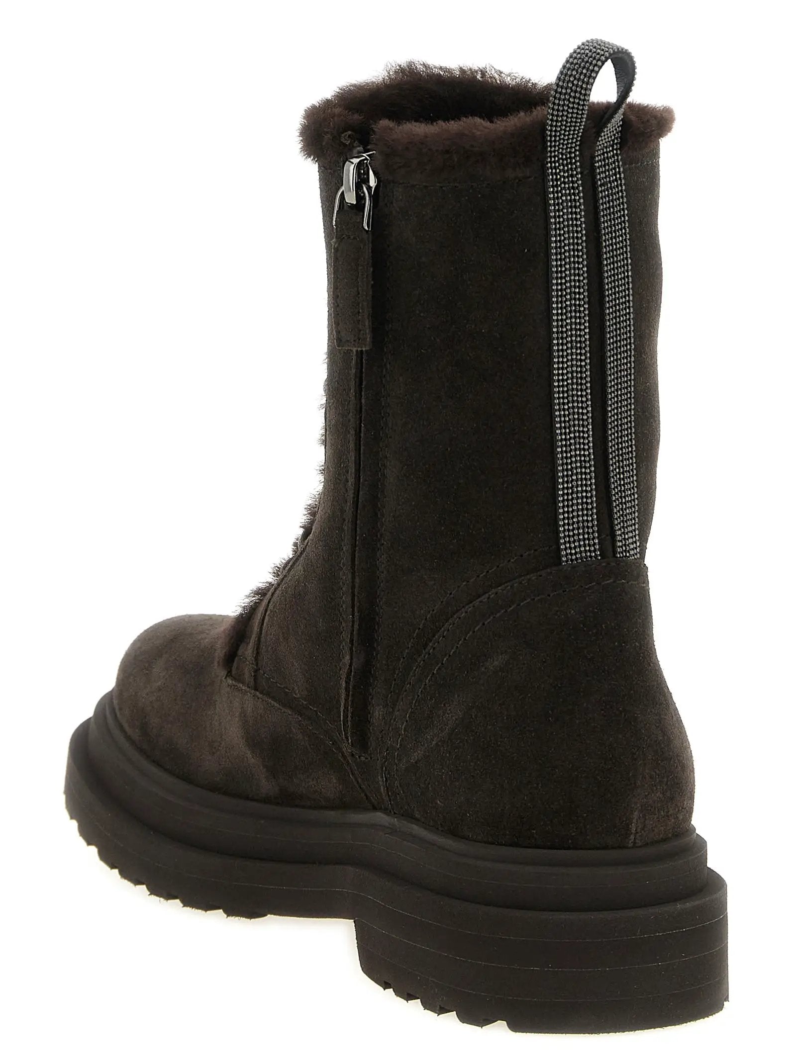 Bottes à lacets Brunello Cucinelli en cuir de veau marron
