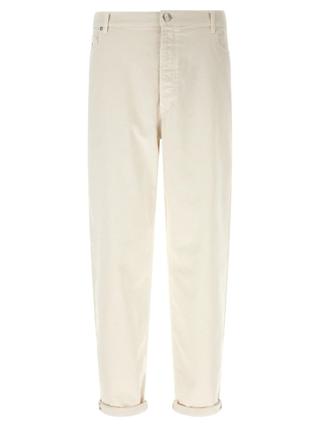Brunello Cucinelli White Cotton Relaxed Fit Jeans