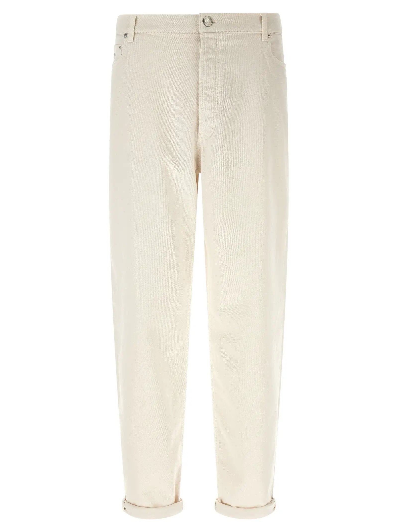 Brunello Cucinelli White Cotton Relaxed Fit Jeans