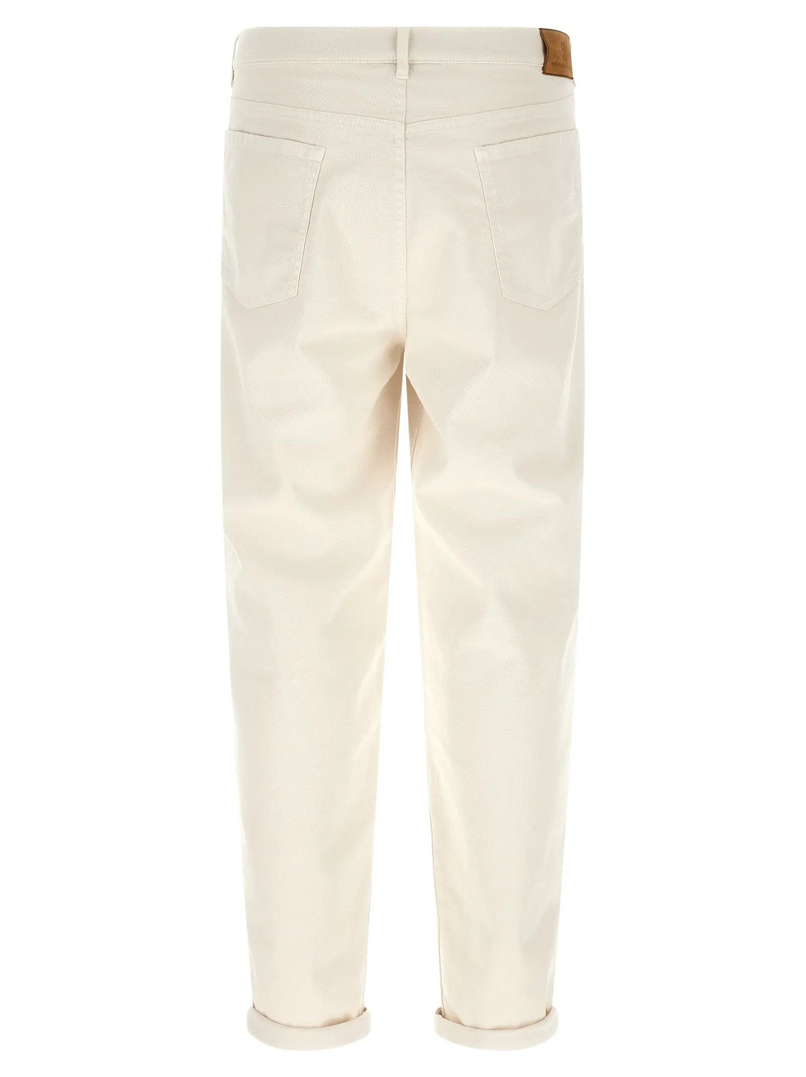 Brunello Cucinelli White Cotton Relaxed Fit Jeans