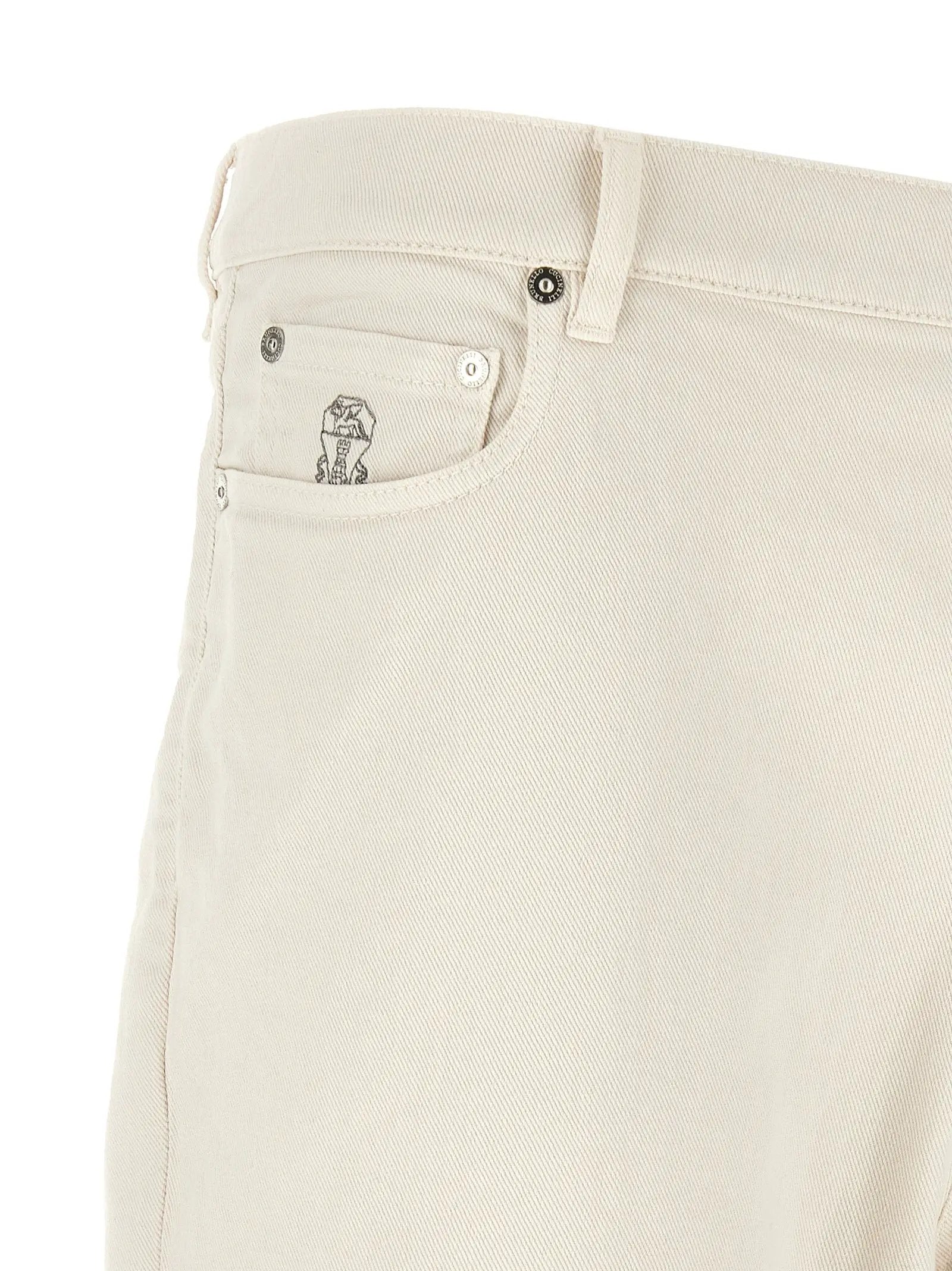 Brunello Cucinelli White Cotton Relaxed Fit Jeans