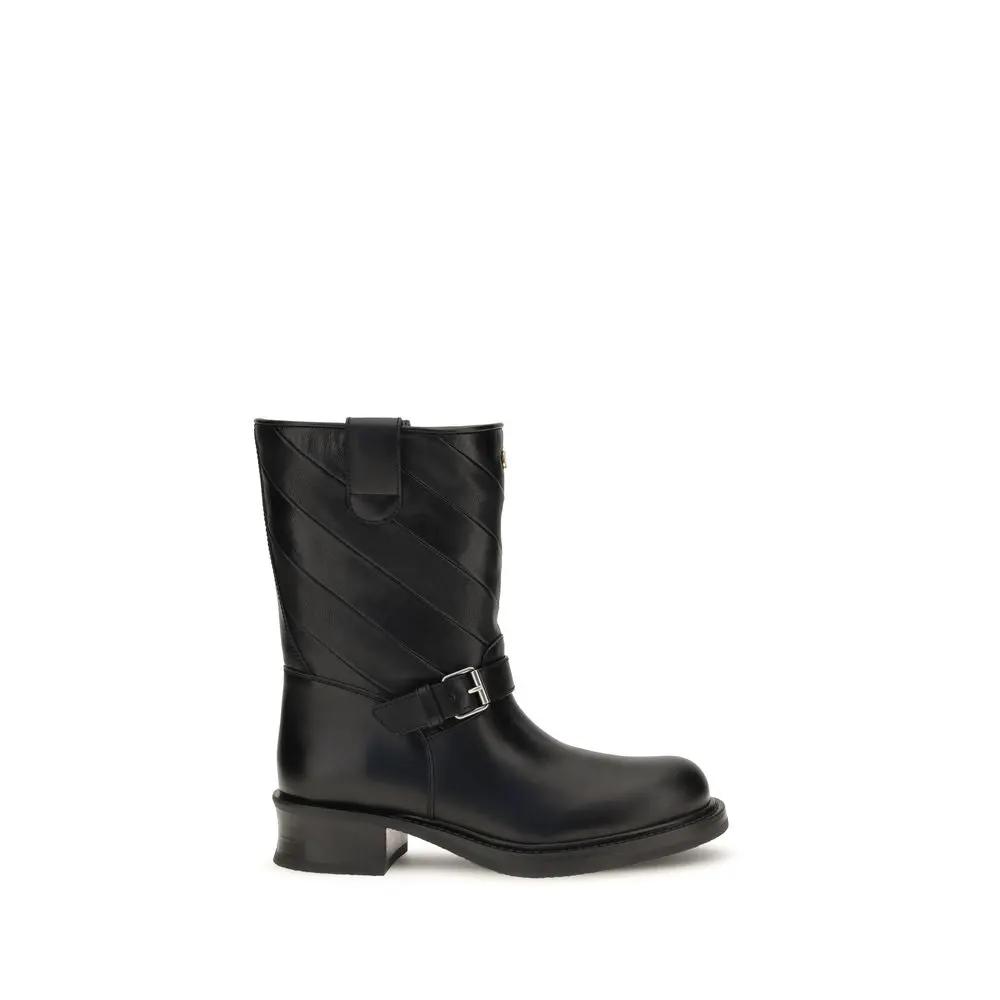 Valentino Garavani Black Calf Leather Bos Taurus Ankle Boots