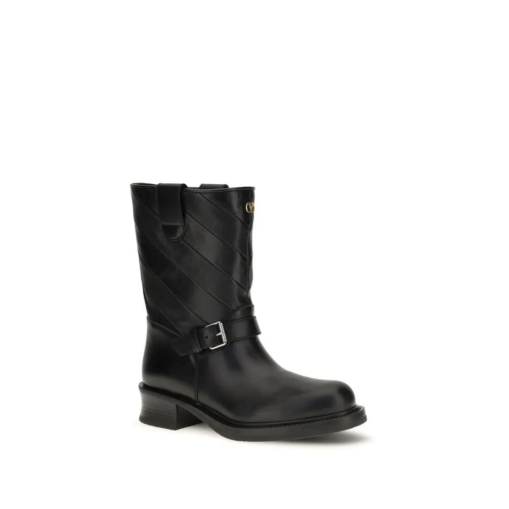 Valentino Garavani Black Calf Leather Bos Taurus Ankle Boots