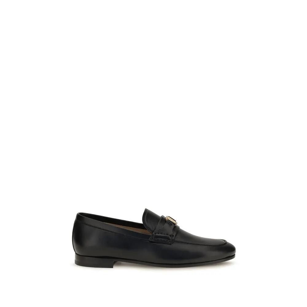 Valentino Garavani Valentino Garavani Black Calf Leather Bos Taurus Slip-On Loafers