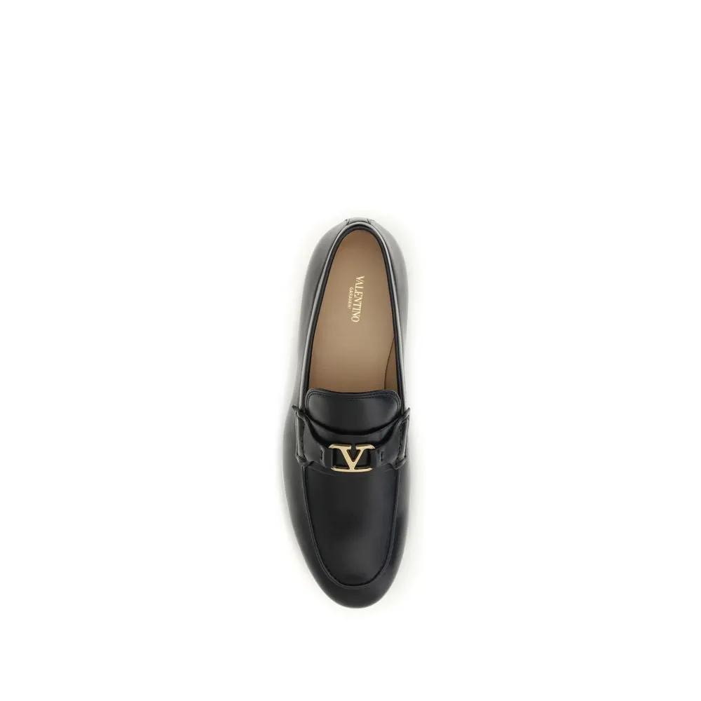 Valentino Garavani Valentino Garavani Black Calf Leather Bos Taurus Slip-On Loafers
