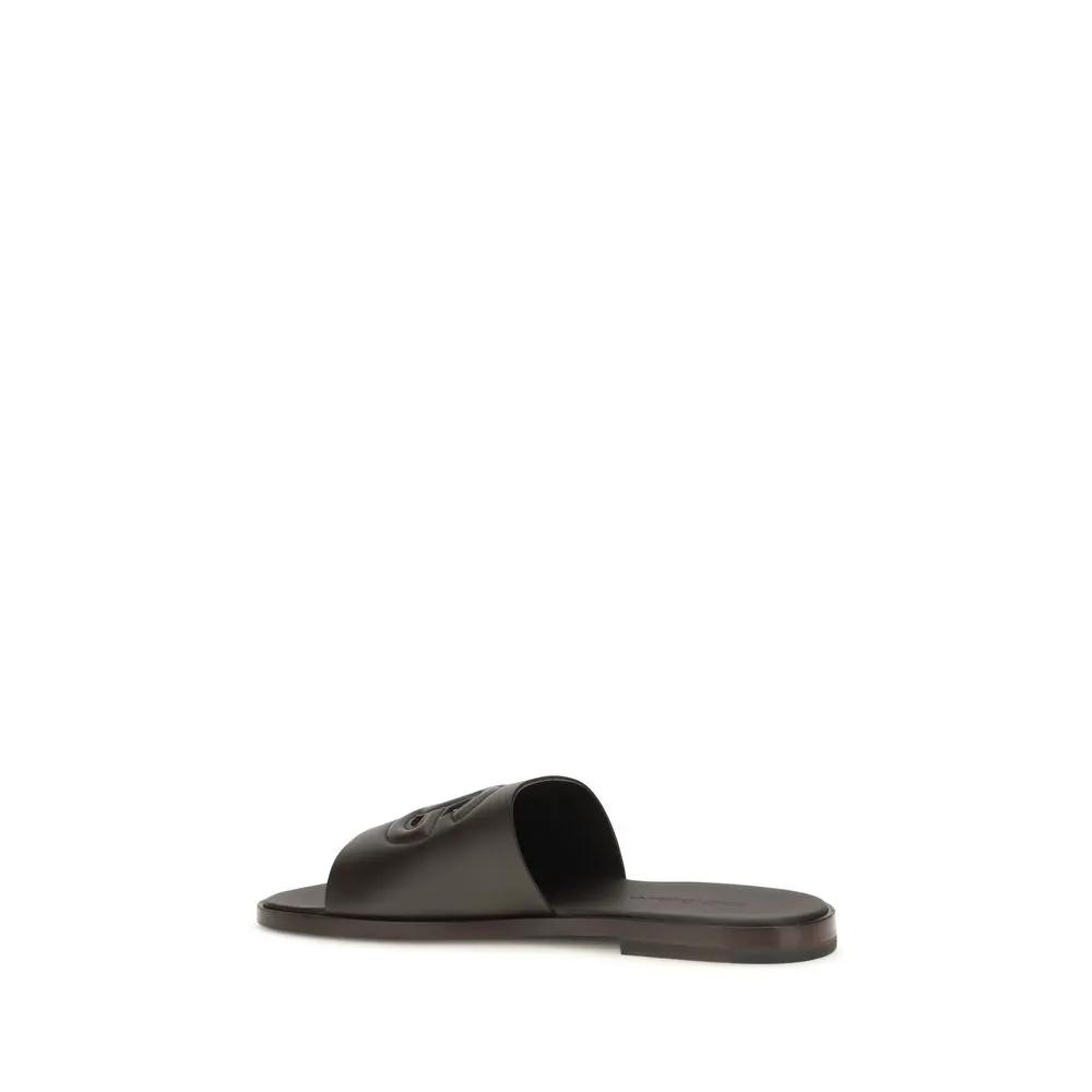 Dolce & Gabbana Brown Calf Leather Bos Taurus Flat Sandals