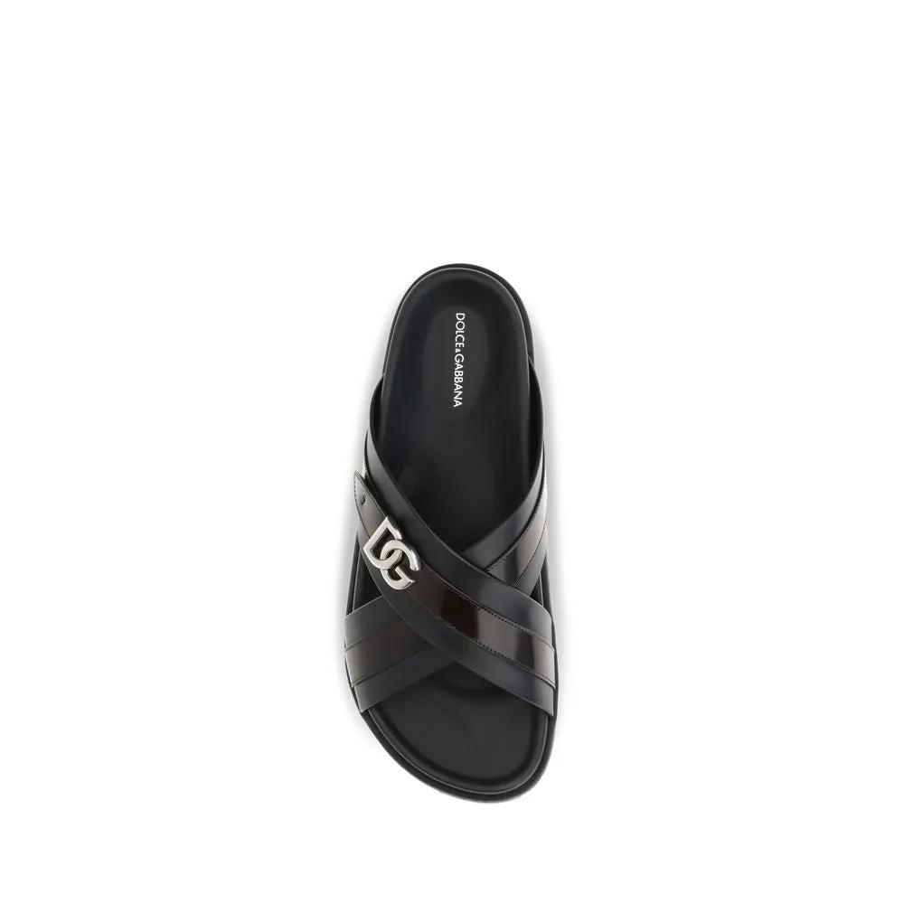 Dolce & Gabbana Black Calf Leather Bos Taurus Sandals