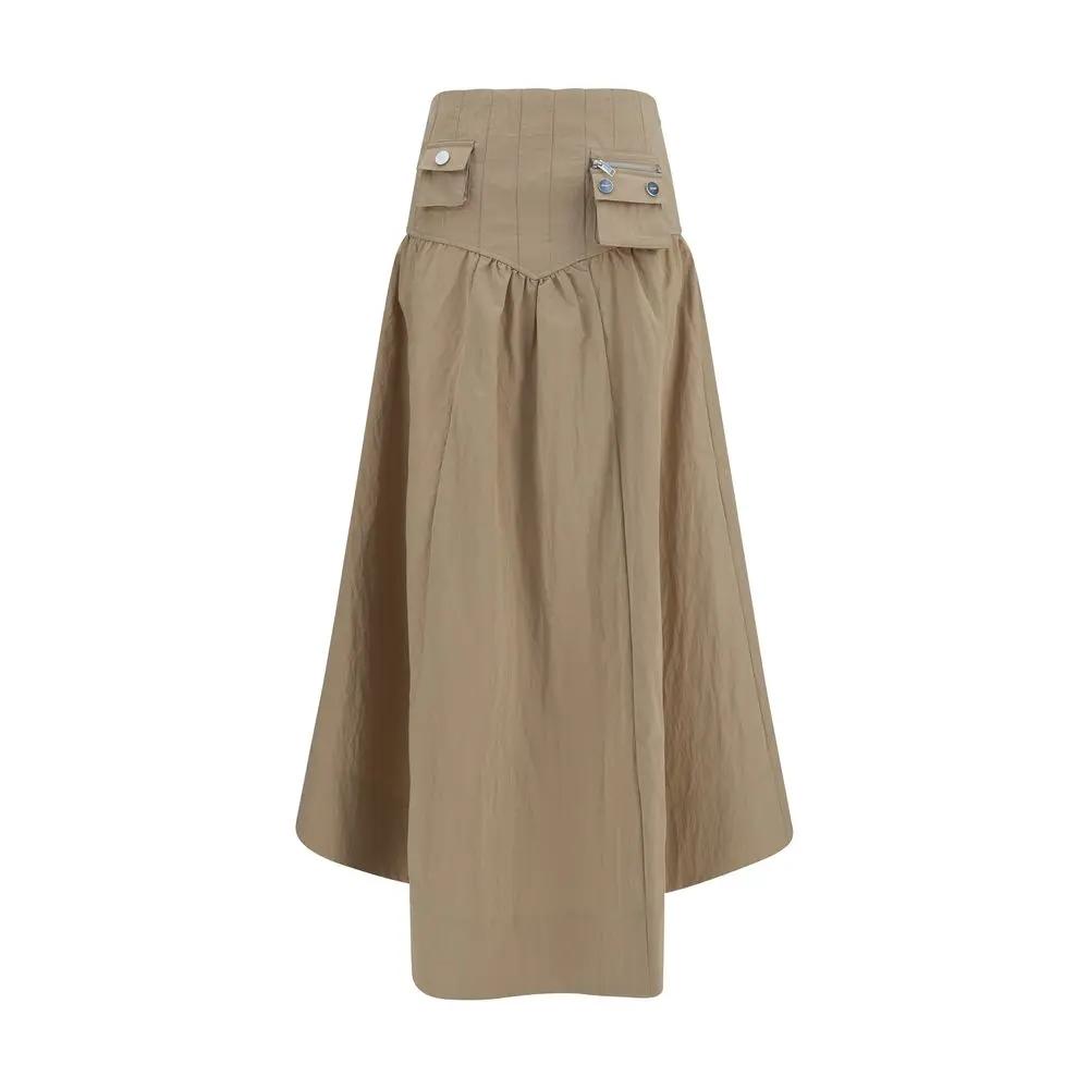 Ganni Ganni Beige Cotton Midi Skirt
