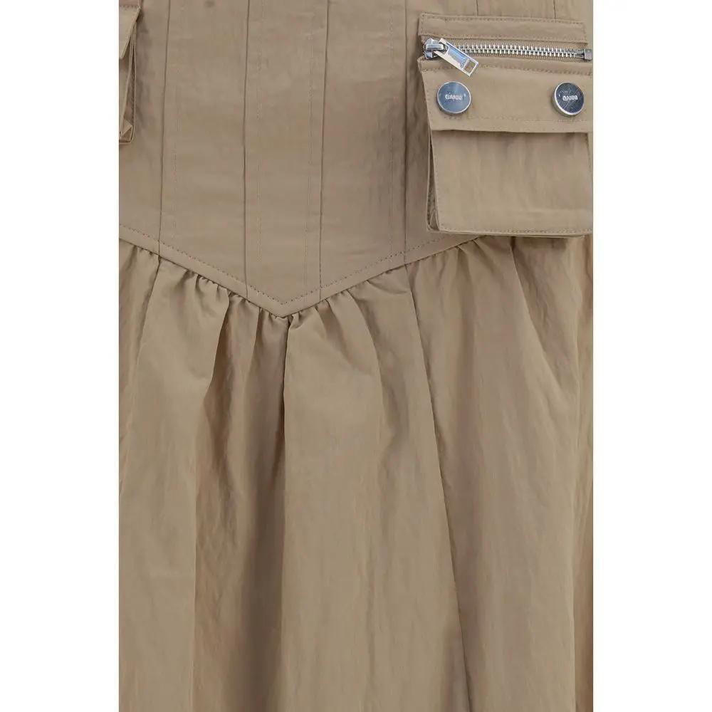 Ganni Ganni Beige Cotton Midi Skirt
