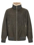 Brunello Cucinelli Gray Lamb Leather Leather Jacket