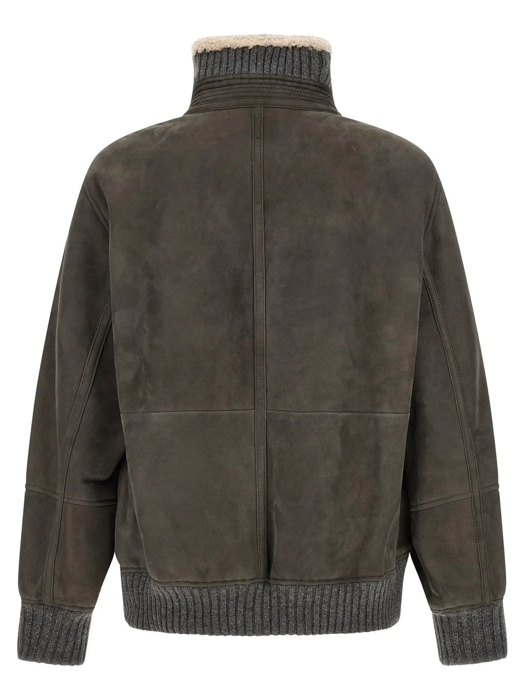 Brunello Cucinelli Gray Lamb Leather Leather Jacket