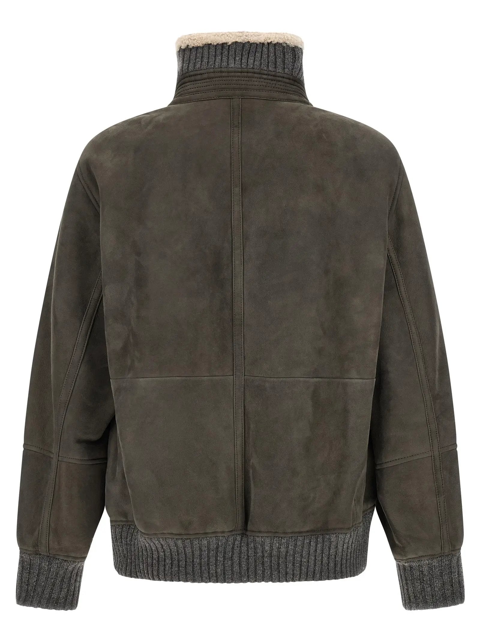 Brunello Cucinelli Gray Lamb Leather Leather Jacket