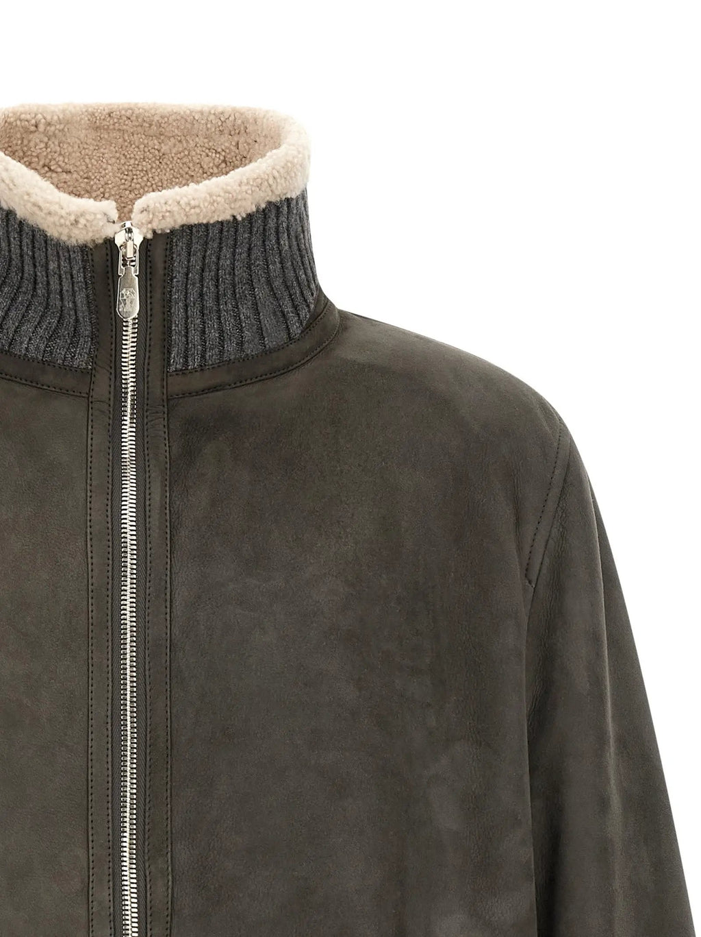 Brunello Cucinelli Gray Lamb Leather Leather Jacket