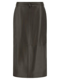 Alberta Ferretti Brown Lamb Leather Midi Skirt