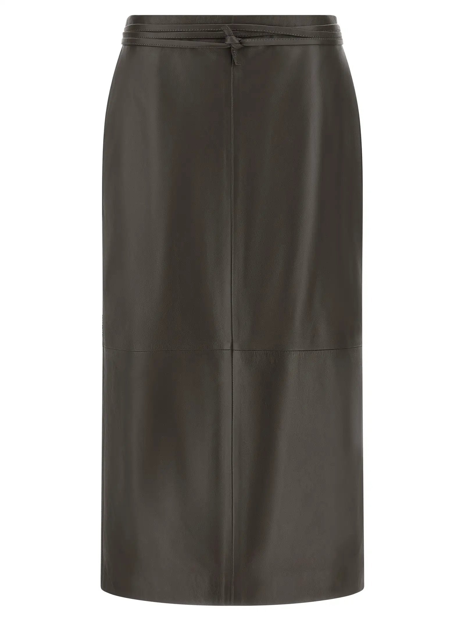 Alberta Ferretti Brown Lamb Leather Midi Skirt