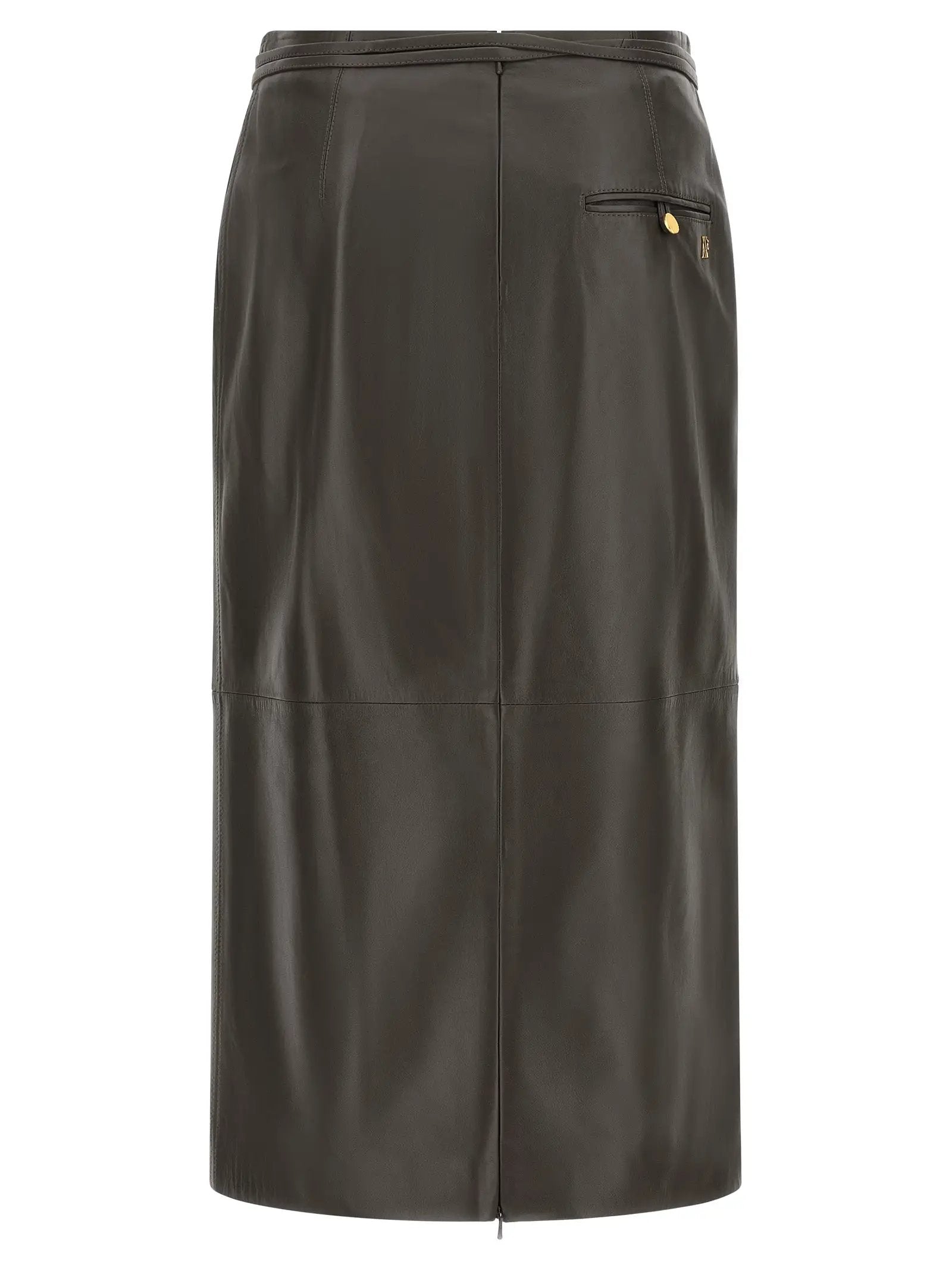 Alberta Ferretti Brown Lamb Leather Midi Skirt