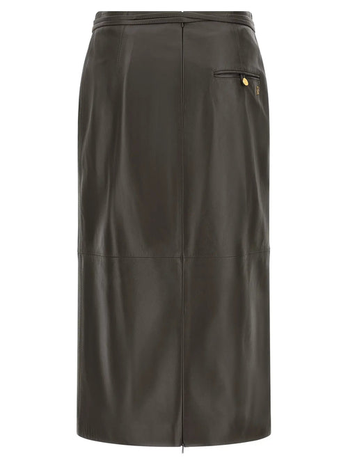 Jupe midi en cuir d'agneau marron Alberta Ferretti