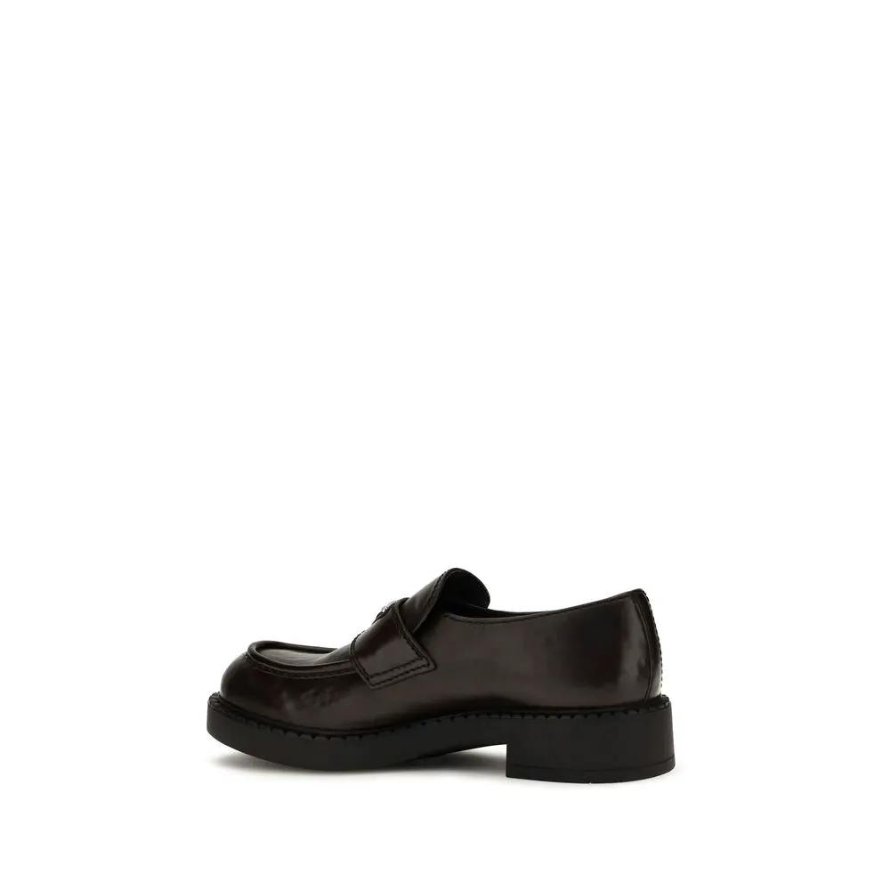 Prada Brown Calf Leather Bos Taurus Slip-On Loafers