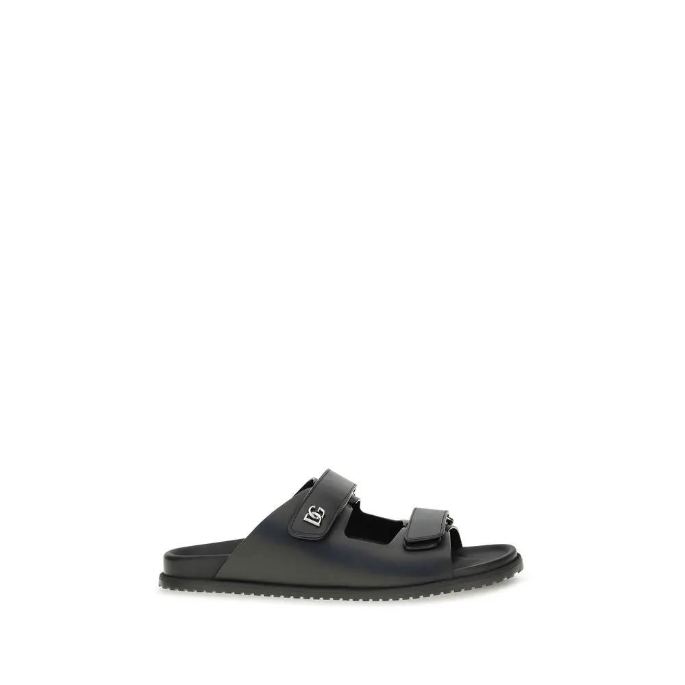 Sandales plates Bos Taurus en cuir de veau noir Dolce &amp; Gabbana