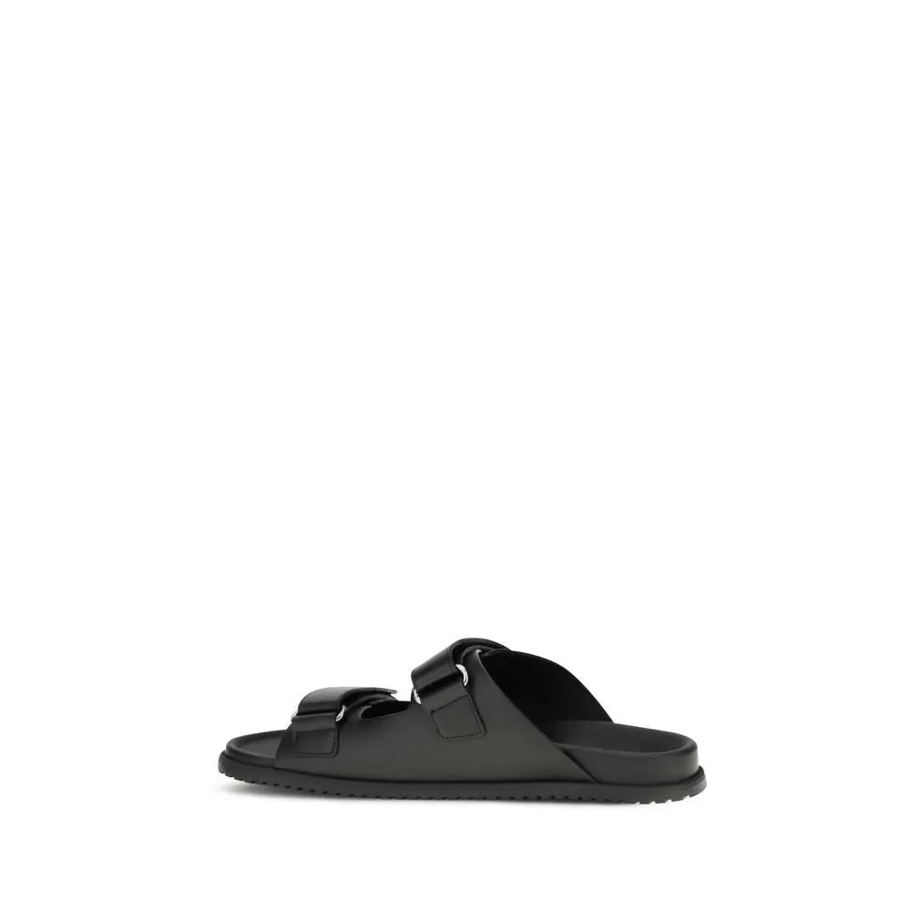Sandales plates Bos Taurus en cuir de veau noir Dolce &amp; Gabbana