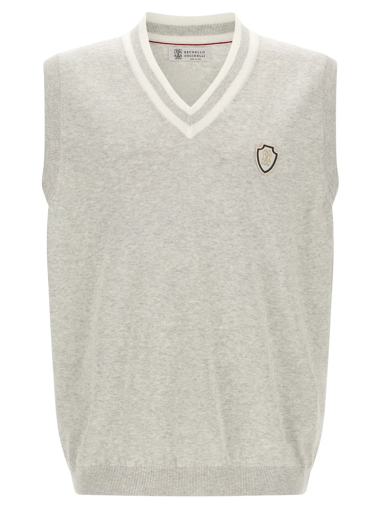 Brunello Cucinelli Gray Cotton Sleeveles Sweater