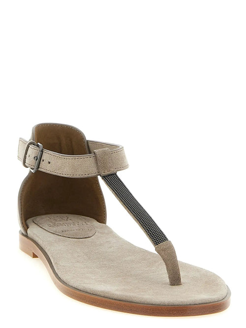 Sandales plates Brunello Cucinelli en veau beige