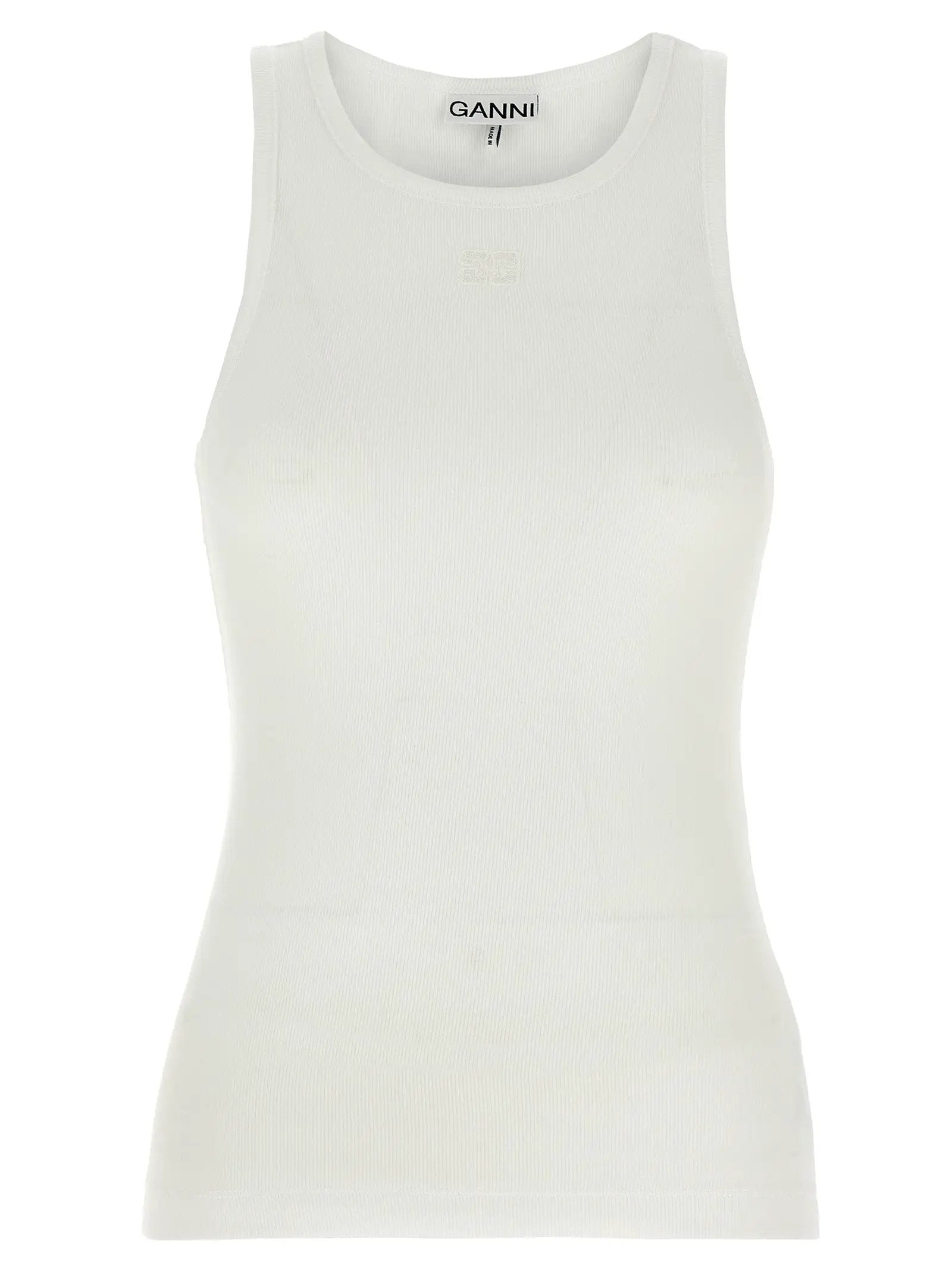 Ganni White Organic Cotton Sleeveles T-Shirt