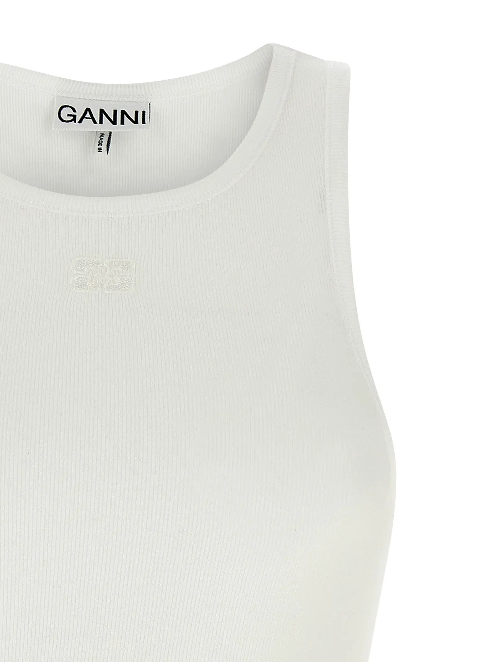 Ganni White Organic Cotton Sleeveles T-Shirt