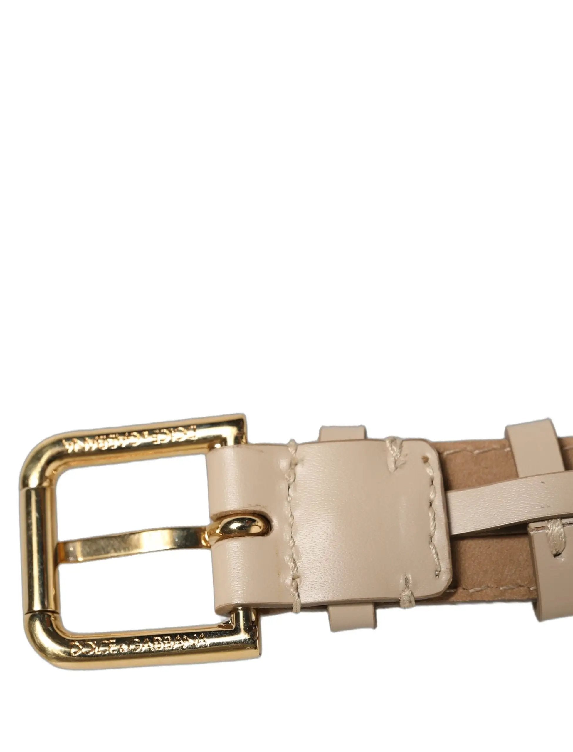 Bracelet en cuir de veau beige Dolce & Gabbana avec boucle dorée