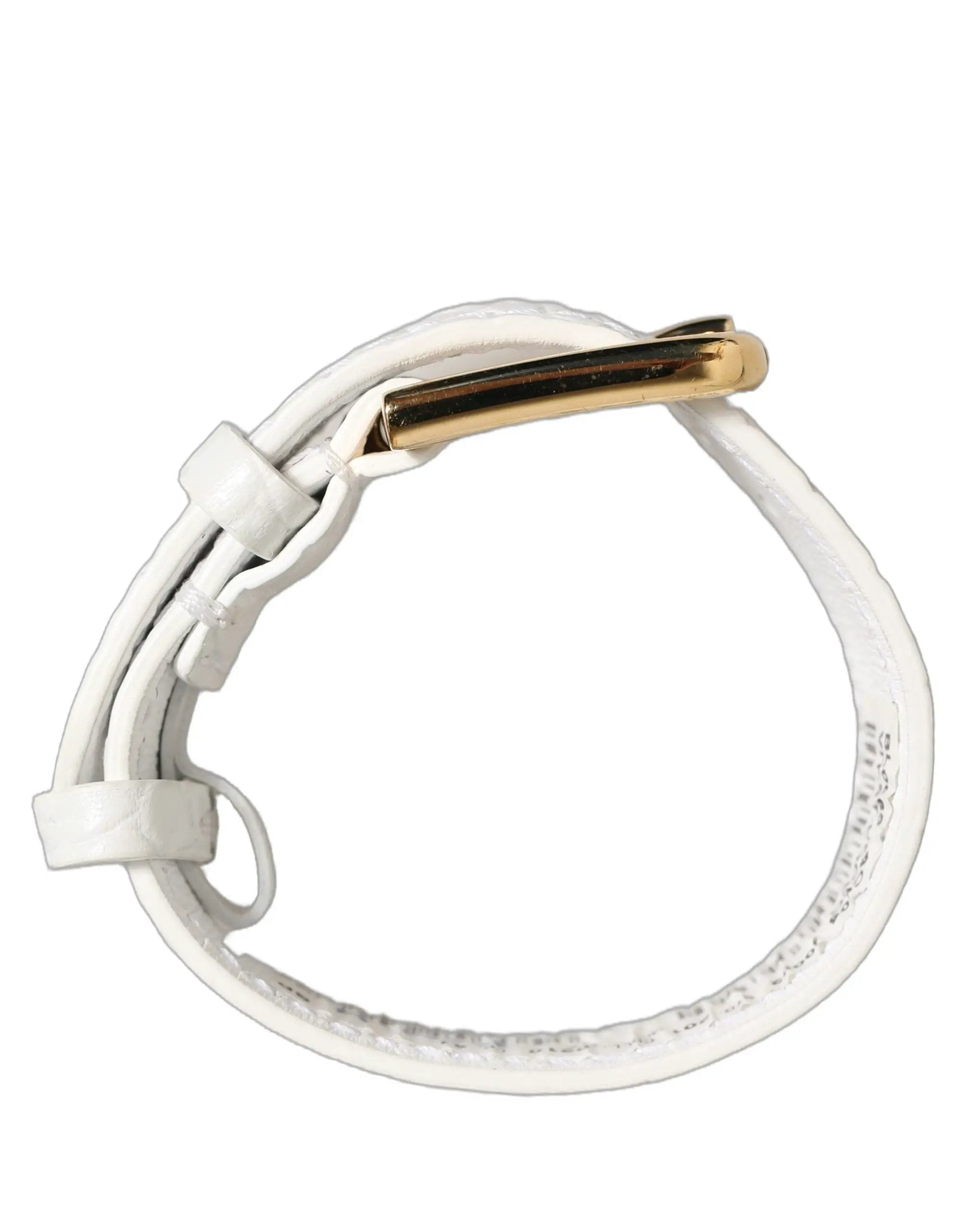 Dolce & Gabbana White Embossed Leather Gold Buckle Belt Strap Bracelet