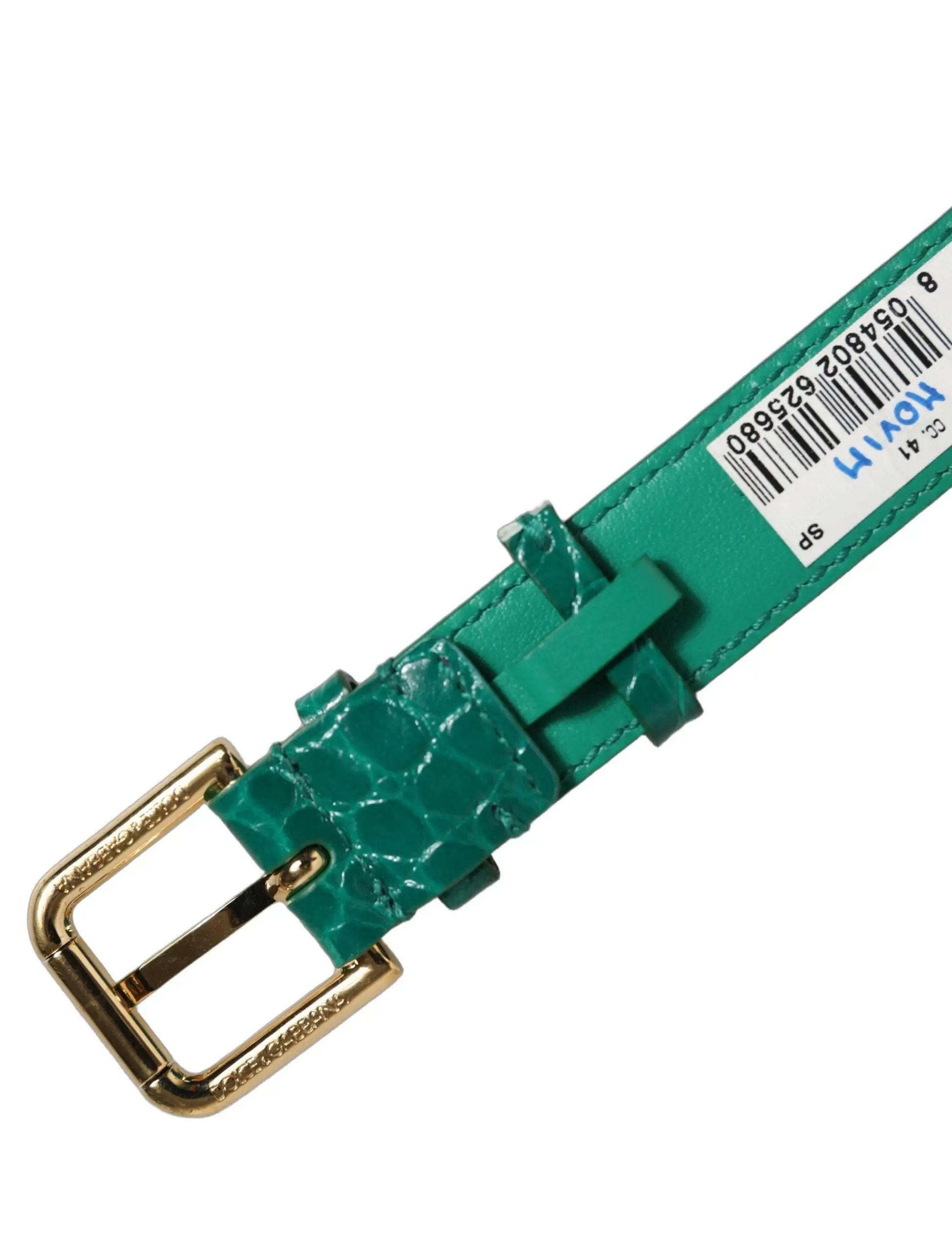 Bracelet de ceinture Dolce & Gabbana en cuir gaufré vert, boucle dorée