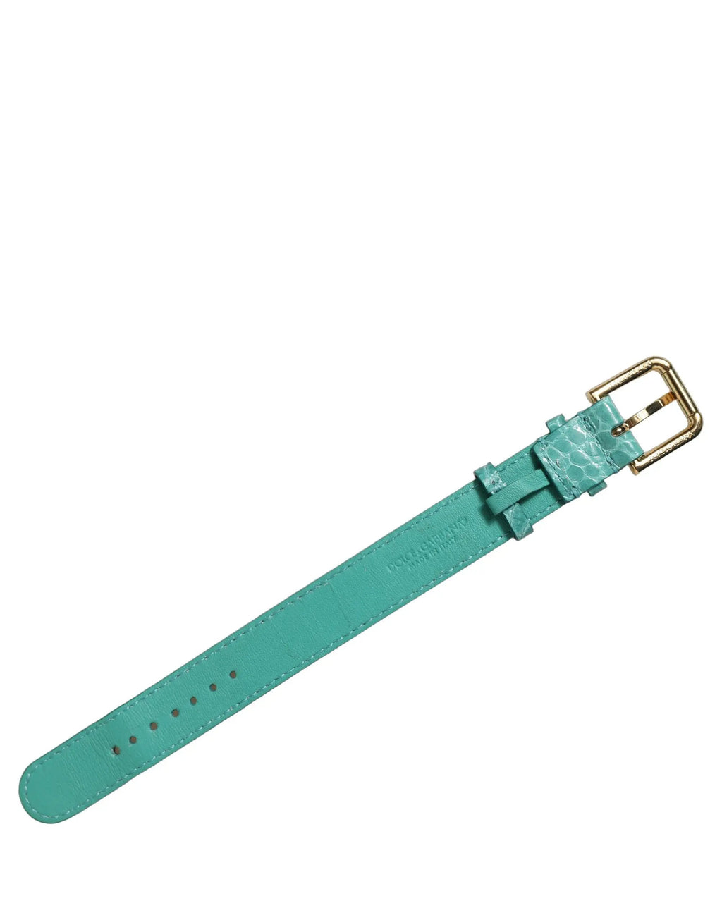 Bracelet en cuir embossé bleu Dolce & Gabbana avec boucle ardillon dorée