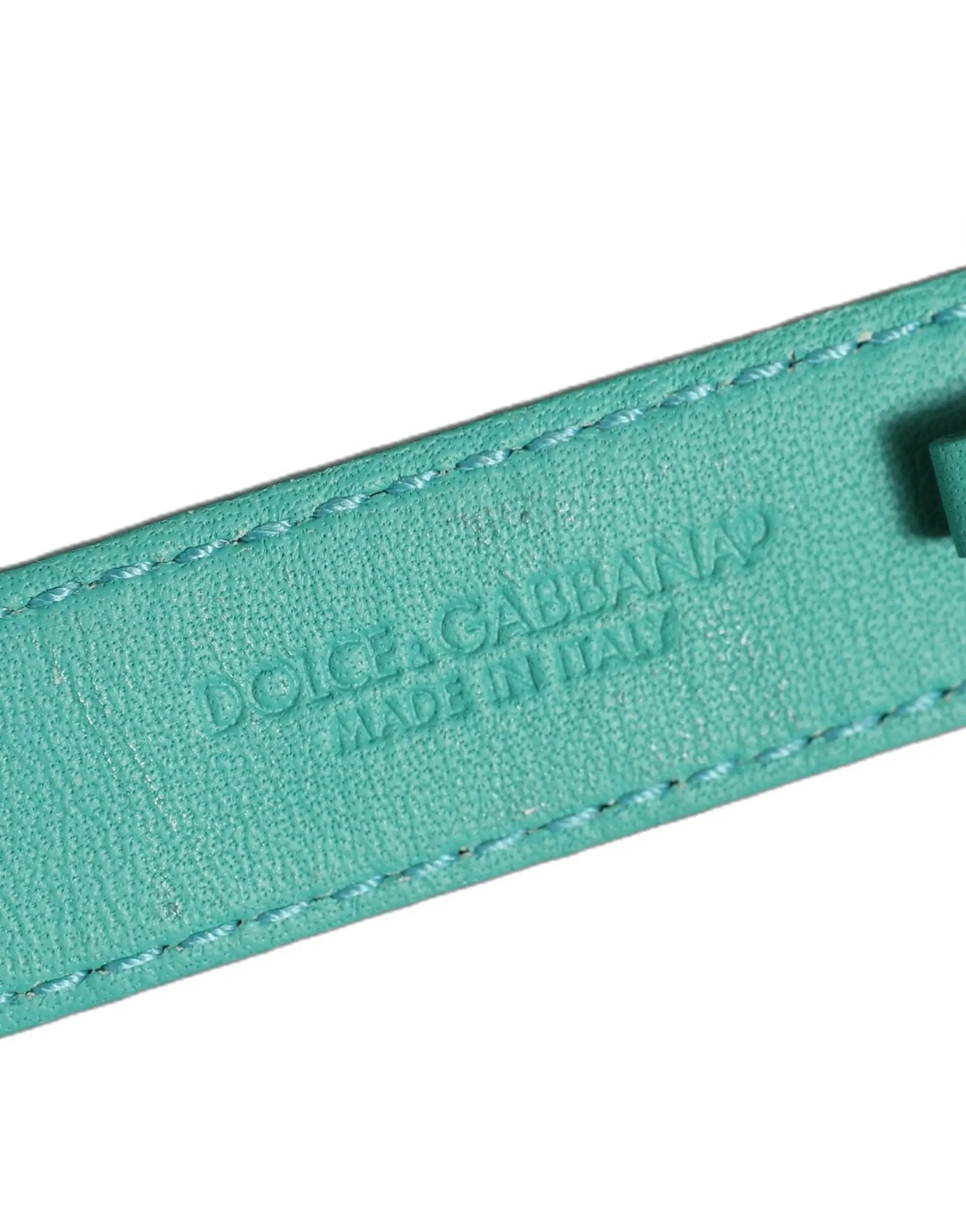 Bracelet en cuir embossé bleu Dolce & Gabbana avec boucle ardillon dorée
