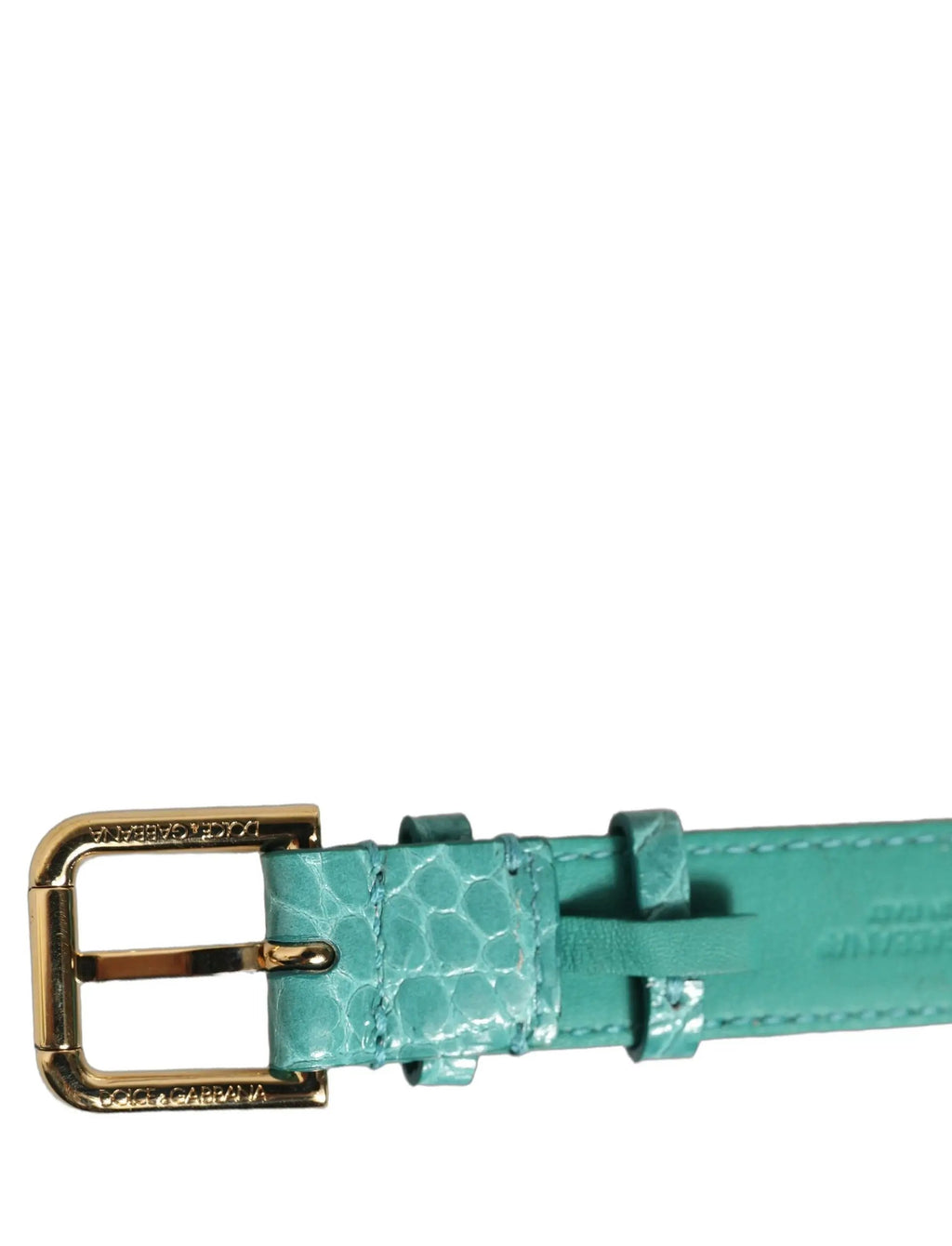 Bracelet en cuir embossé bleu Dolce & Gabbana avec boucle ardillon dorée