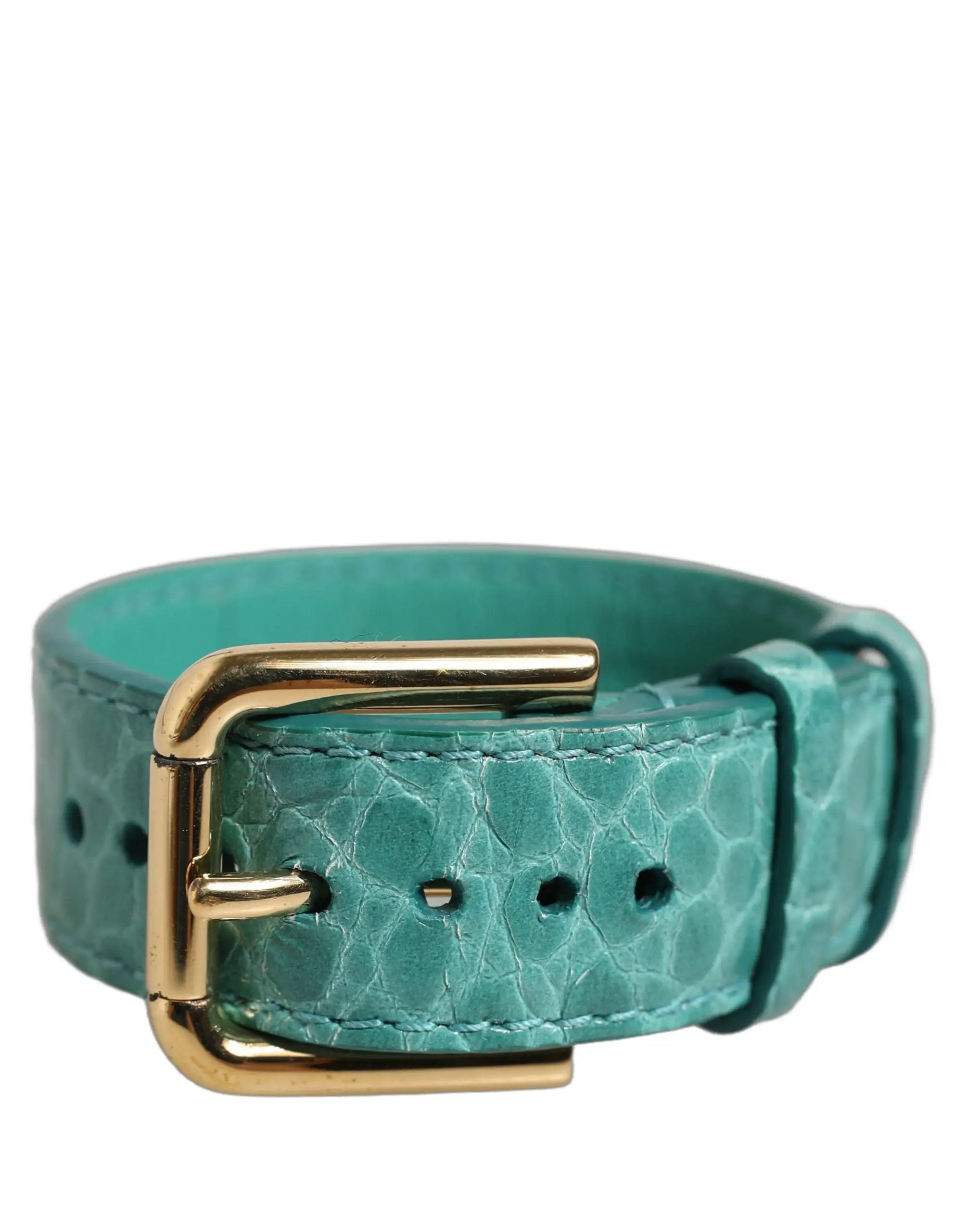 Bracelet en cuir embossé bleu Dolce & Gabbana avec boucle ardillon dorée