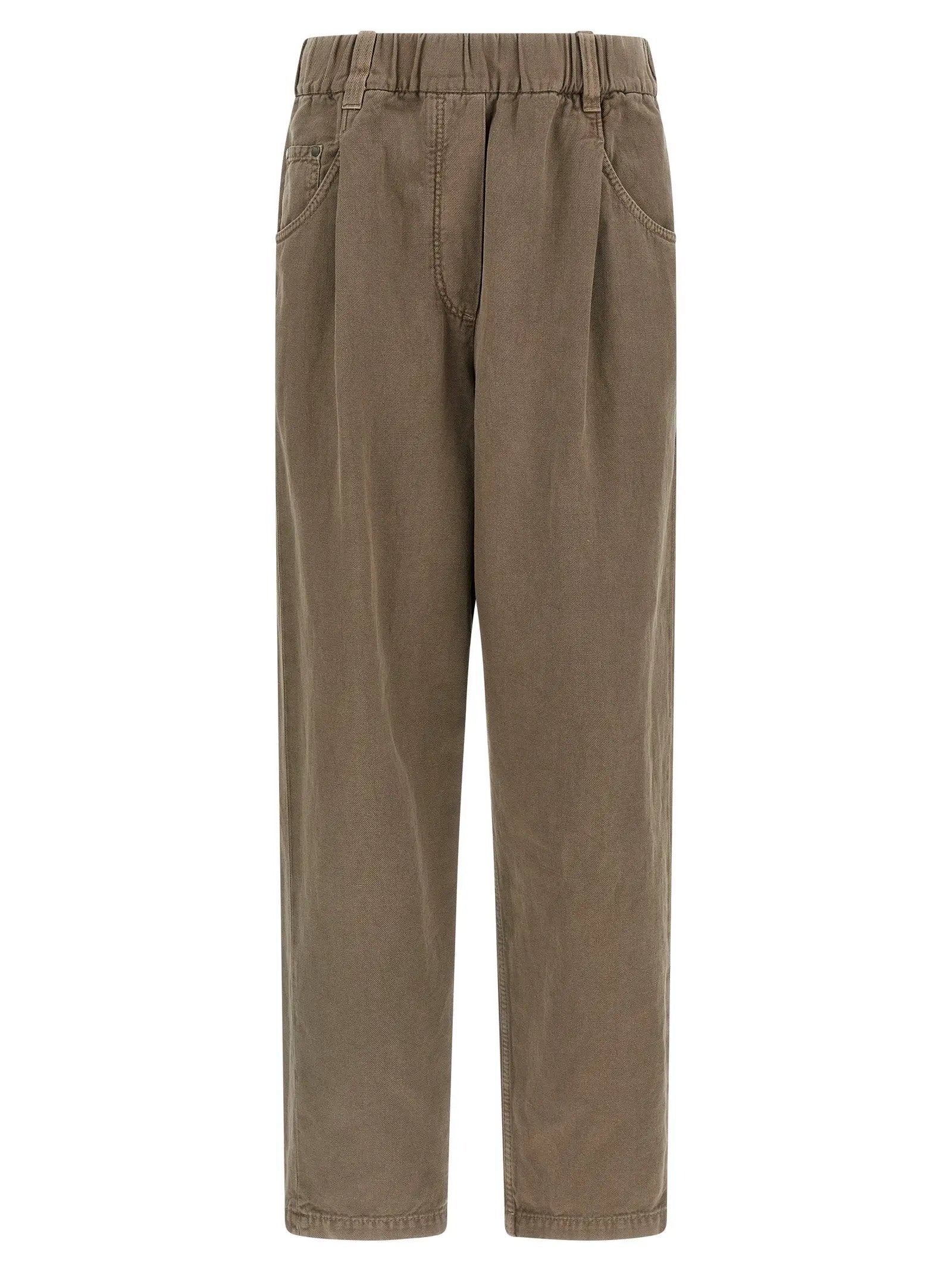 Pantalon décontracté en coton marron Brunello Cucinelli