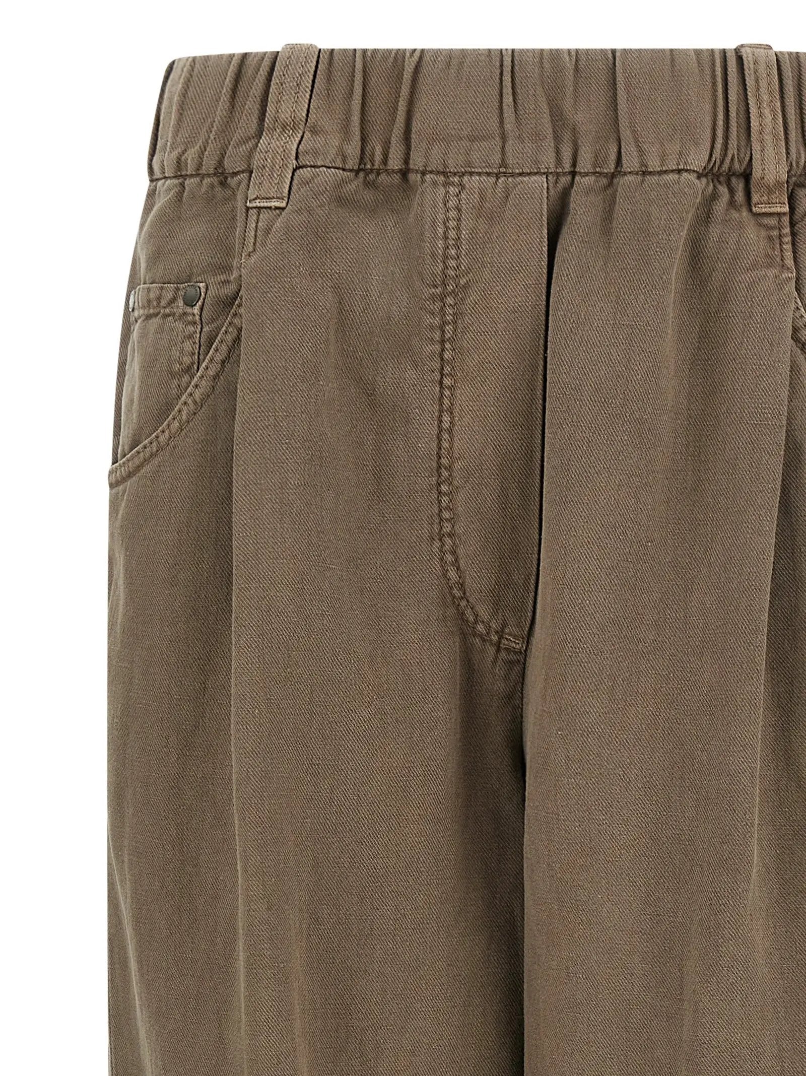 Pantalon décontracté en coton marron Brunello Cucinelli