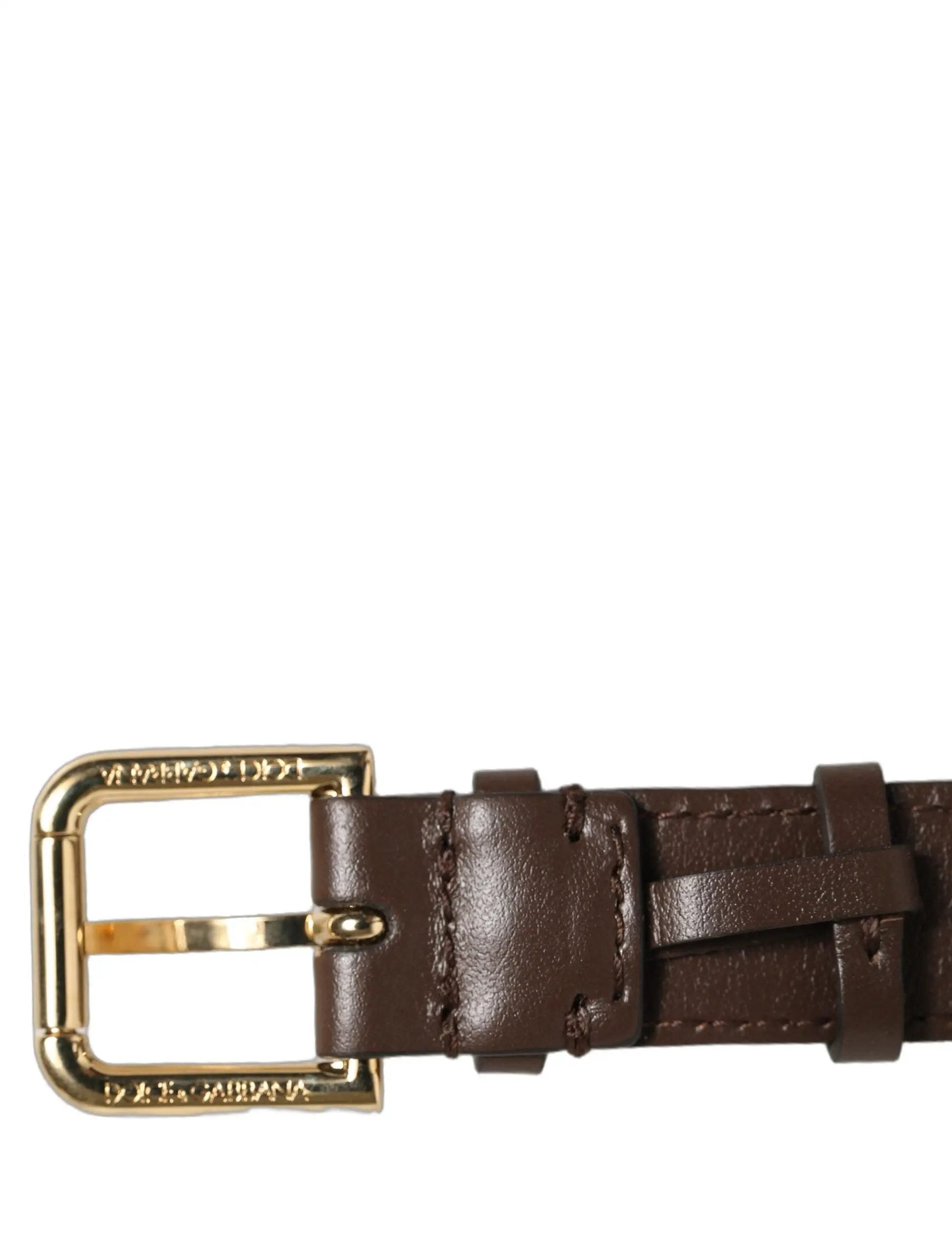 Dolce & Gabbana Brown Calfskin Leather Gold Buckle Belt Strap Bracelet