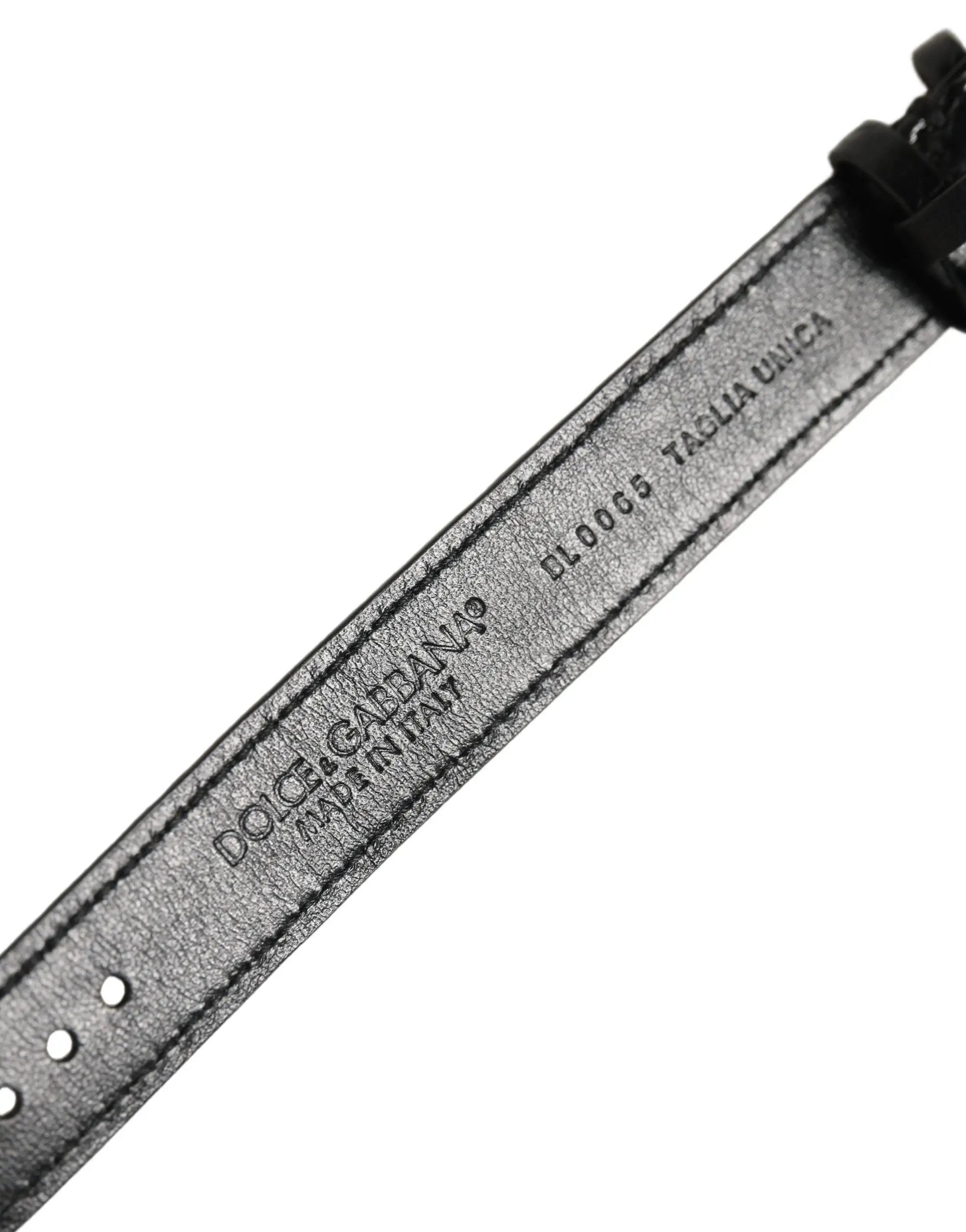Bracelet en cuir texturé noir Dolce & Gabbana avec boucle ardillon dorée