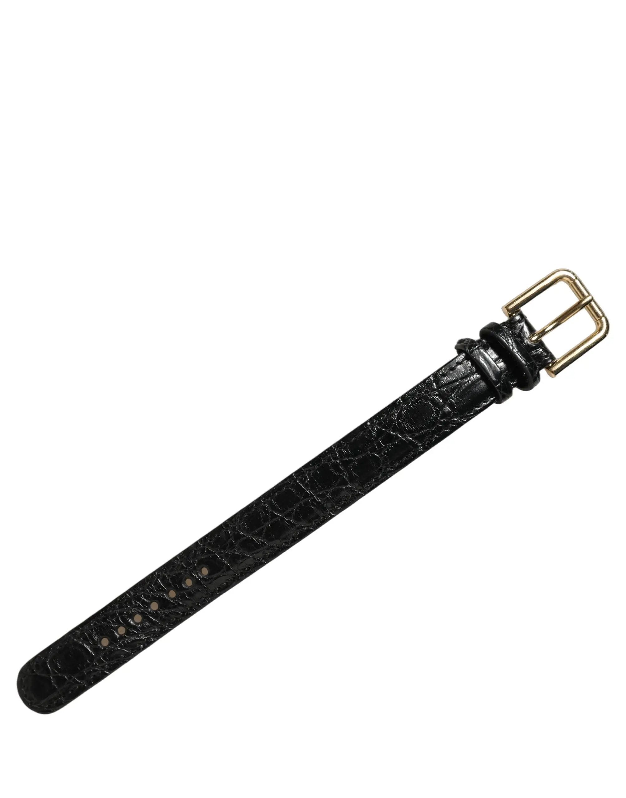 Bracelet en cuir texturé noir Dolce & Gabbana avec boucle ardillon dorée
