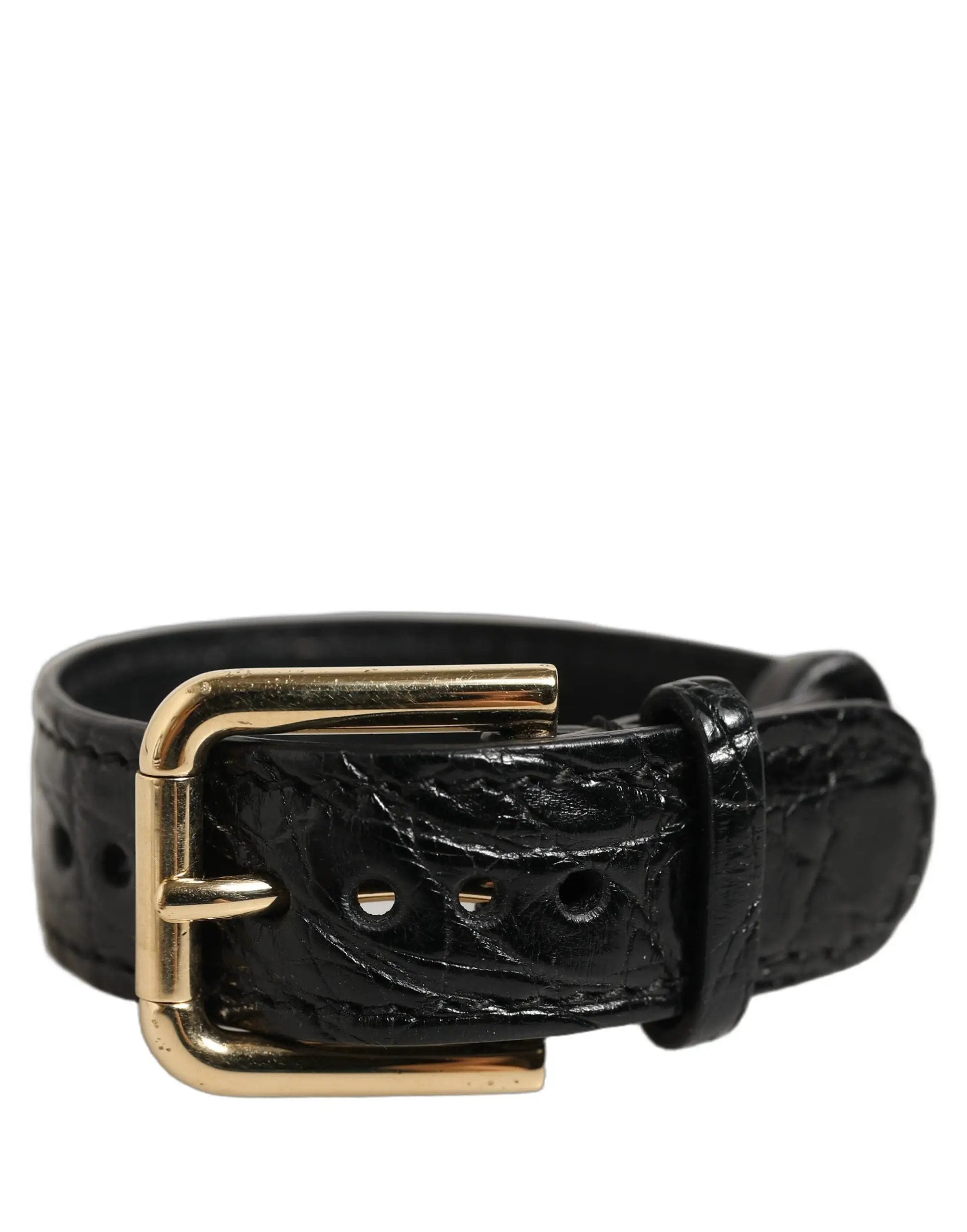 Bracelet en cuir texturé noir Dolce & Gabbana avec boucle ardillon dorée
