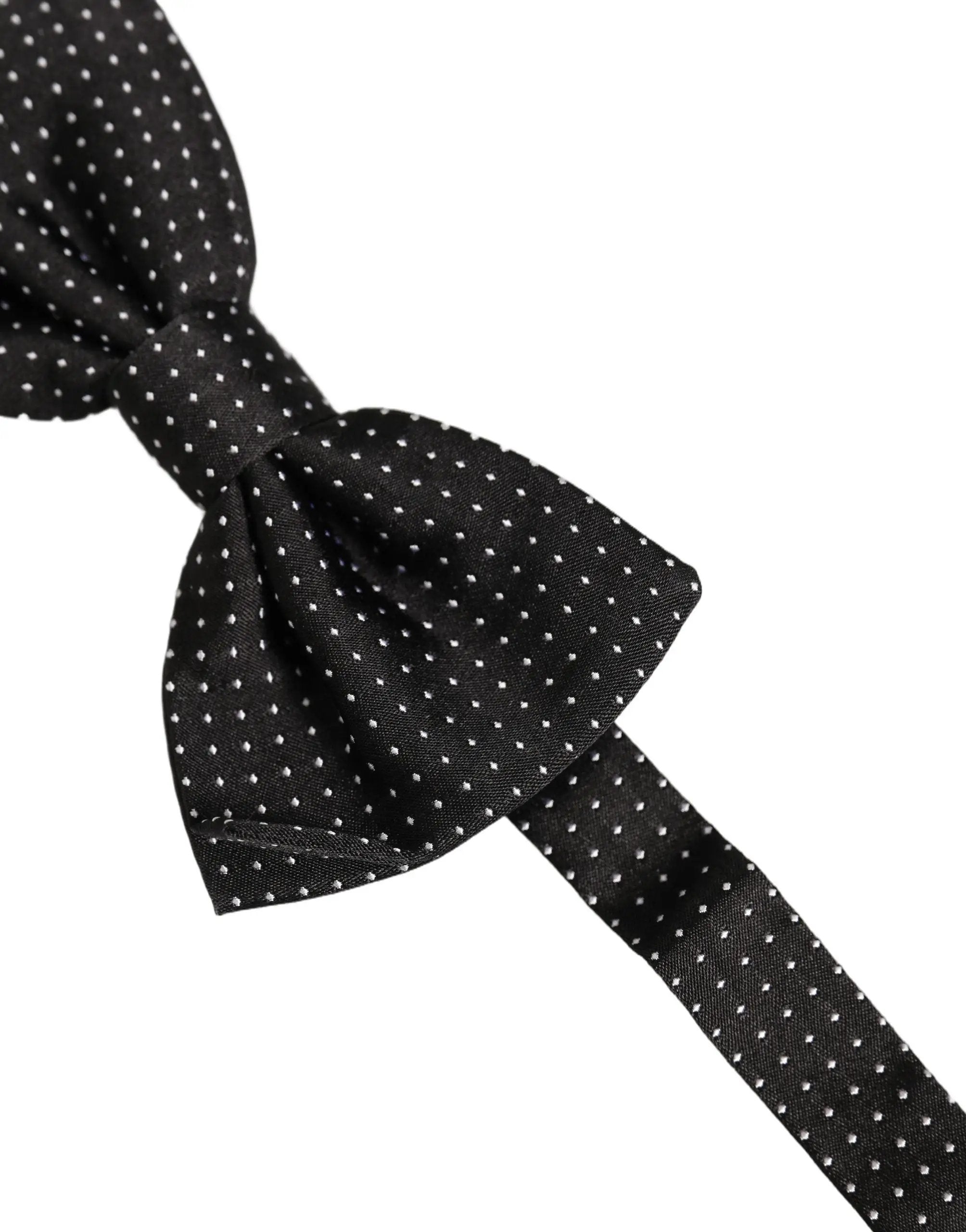 Dolce & Gabbana Men Black Polka Dot Silk Adjustable Neck Papillon Bow Tie