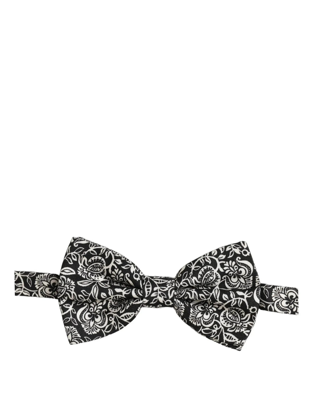 Dolce & Gabbana Tie Black White Paisley Silk Adjustable Neck Papillon Bow
