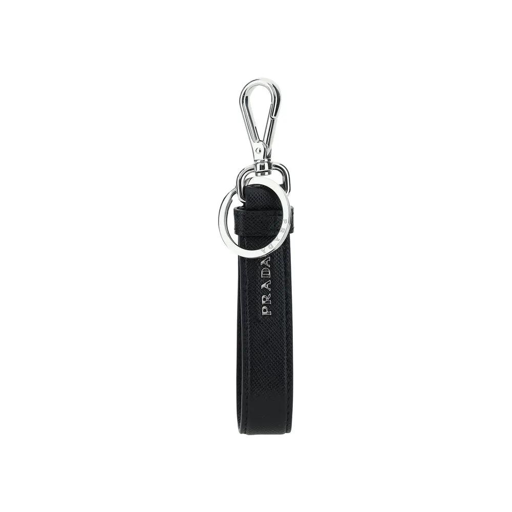Porte-clés Prada en acier inoxydable noir