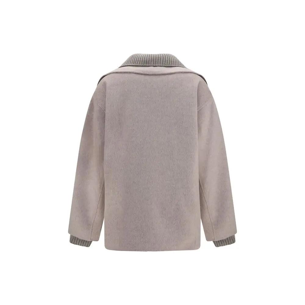 P.A.R.O.S.H. Beige Wool Oves Aries Full-Length Jacket