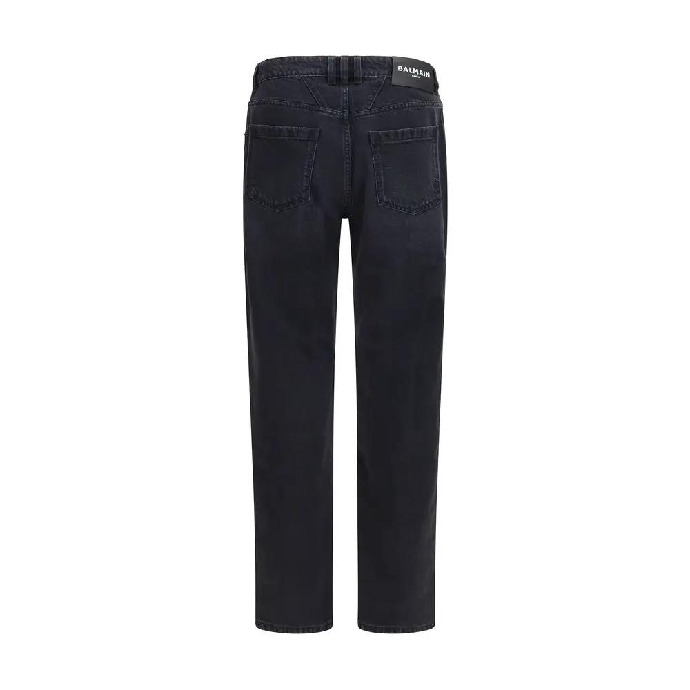 Balmain Black Cotton Straight-Leg Jeans